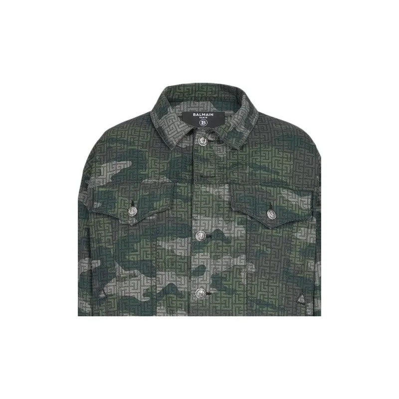 BALMAIN Camouflage Monogram Western Denim Jacket-2