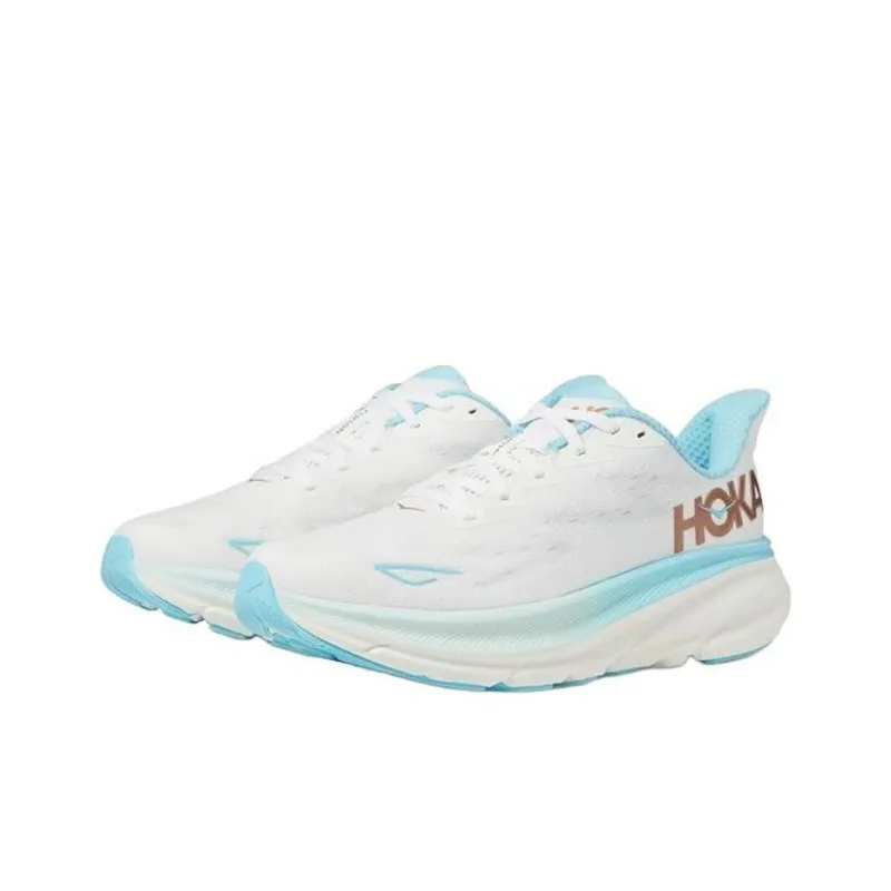 HOKA ONE ONE Clifton 9 Anti Slip Wear Resistant Low Top Running Shoes Women's White Blue-1