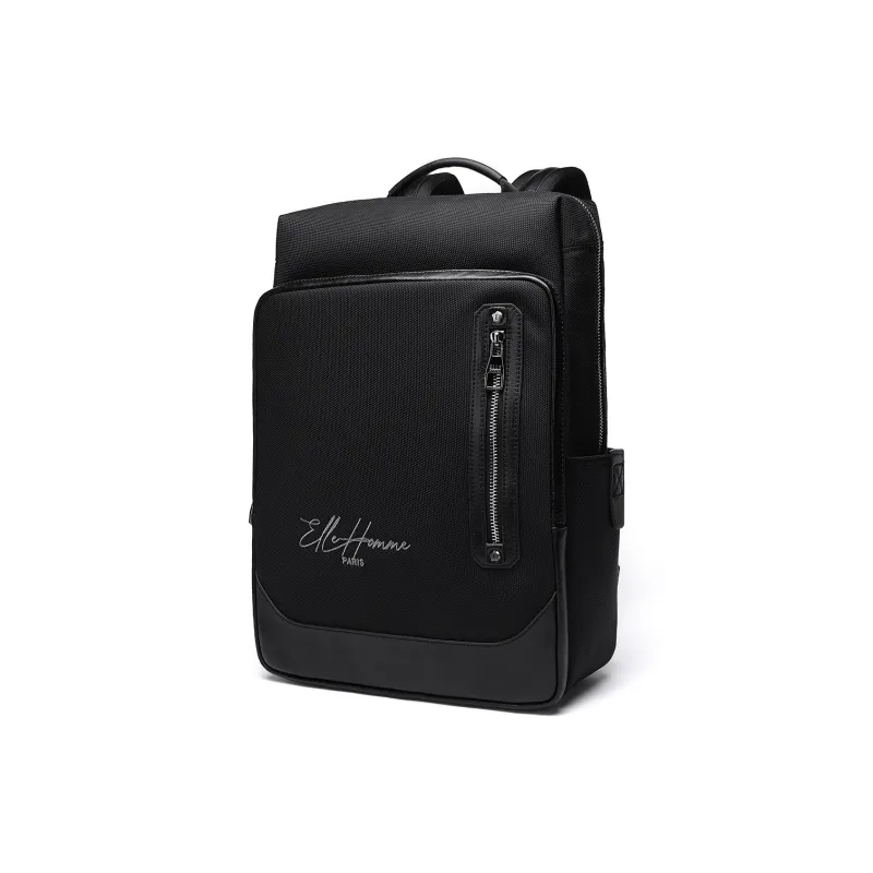 ELLE HOMME Fabric With Cow Leather Backpack Regular Men's Black-1