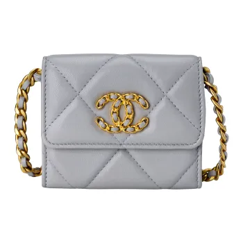 CHANEL 19Bag Sheepskin Wallet Regular Women's Gray