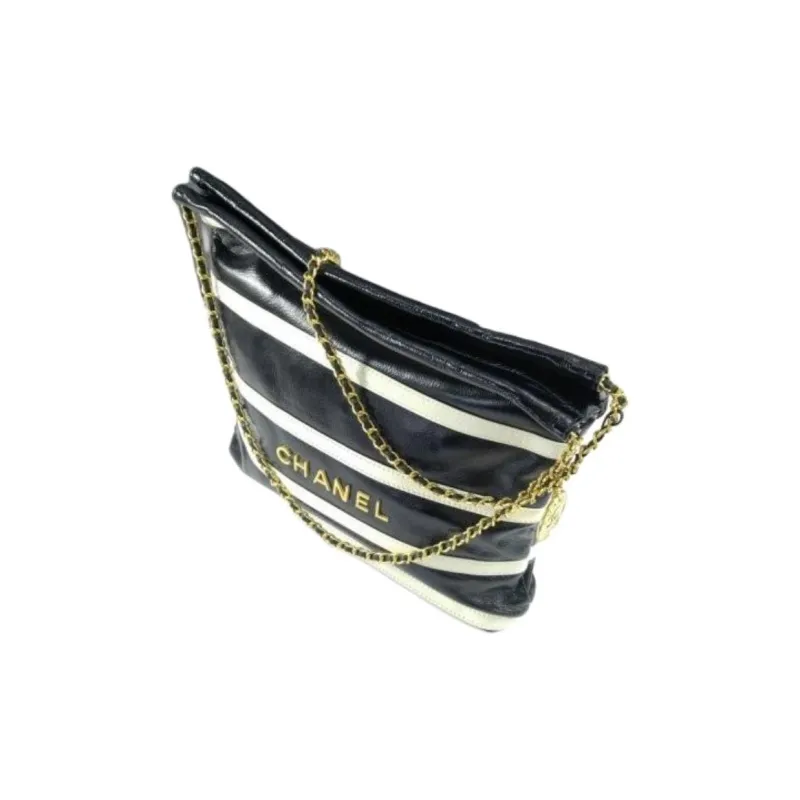 CHANEL 22Bag Bright Calfskin Hobo Bag, Handbag, Shoulder Bag Trumpets Women's Black & White-3