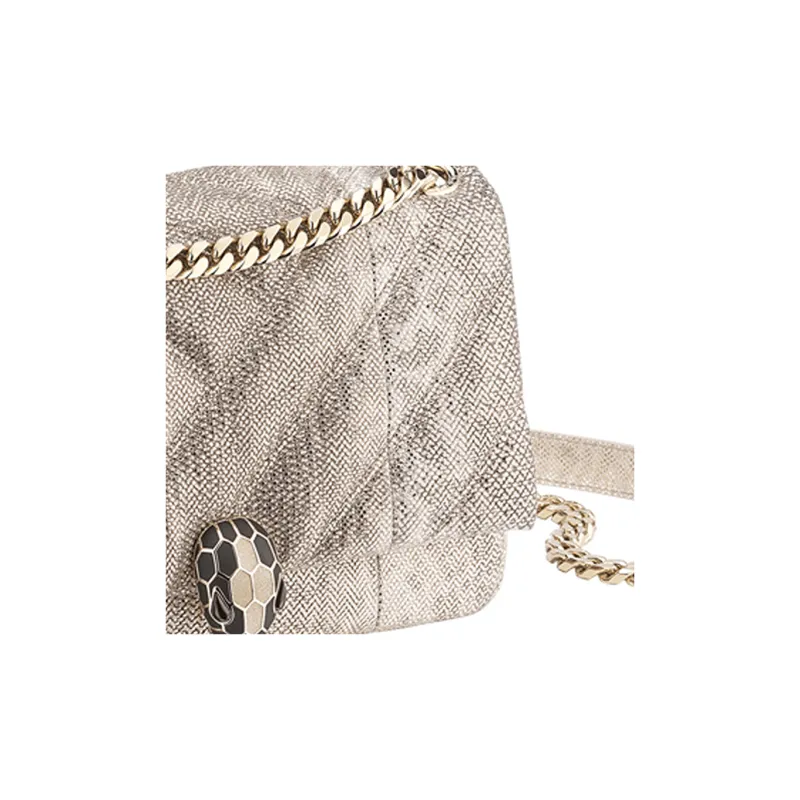 BVLGARI Serpenti Cabochon Water Snake Skin Shoulder Bag Small Size Women's Milk Beige-4