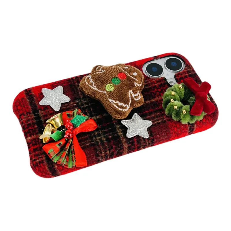Wei Xin Plush Material Flannelette Gingerbread Man Phone Cases Compatible With IPhone 16/15 Pro Max/Apple 13/14 Pro/Max-7