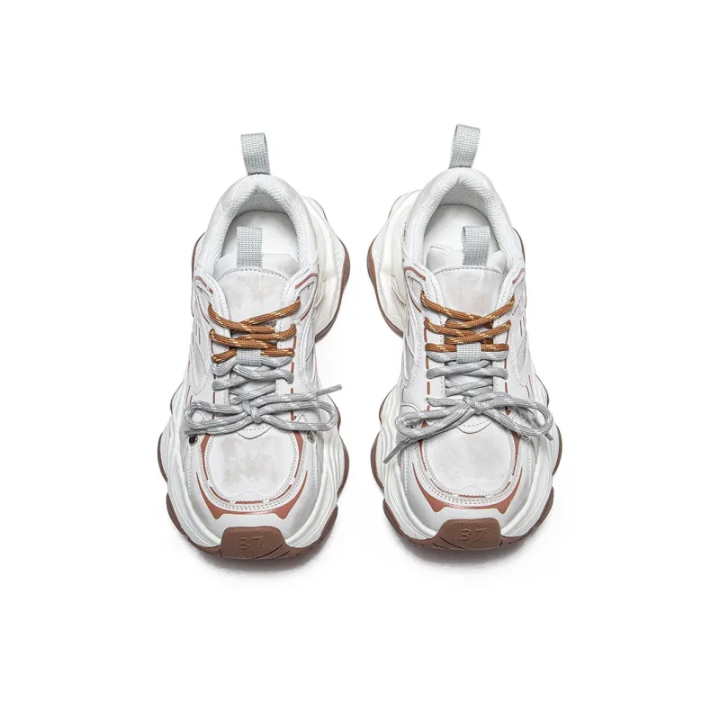 MQ Slip Resistant And Abrasion Resistant Coverage Low Top Chunky Sneakers Women's Vintage Beige-4