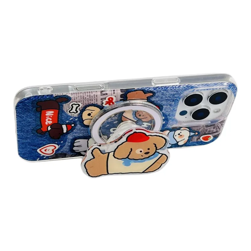 Wei Xin Acrylic Material Denim Dog Magnetic Stand Phone Cases Compatible With IPhone 16/15 Pro Max/Apple 13/14 Pro/Max-3