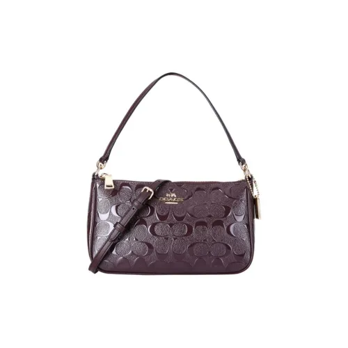COACH Patent Leather Shoulder Bag Pochette Crossbody One Shoulder Handbag Trumpets Women's Dark Burgundy