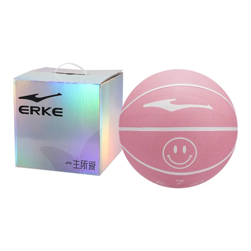 Erke Smiley Face Collection Rubber Basketball White Pink Size 7.5 Training Competition Unisex-4
