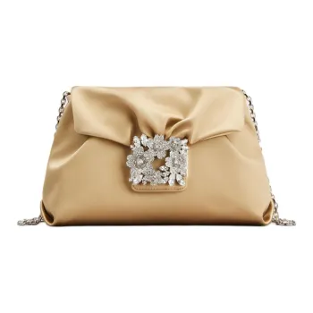 Roger Vivier Silk Blend Satin Clutch, Crossbody Bag, Shoulder Bag Mini Women's Brown