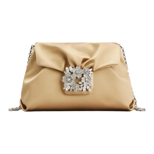 Roger Vivier Silk Blend Satin Clutch, Crossbody Bag, Shoulder Bag Mini Women's Brown