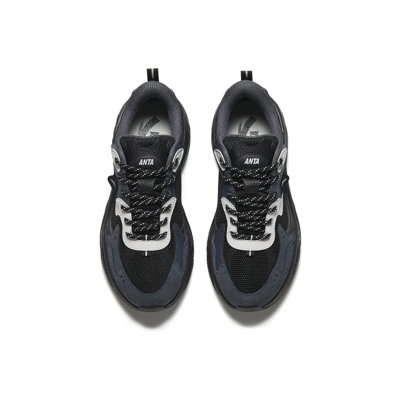 Anta Stars Anti Slip And Wear Resistant Breathable Low Top Chunky Sneakers Women's Black Gray-4