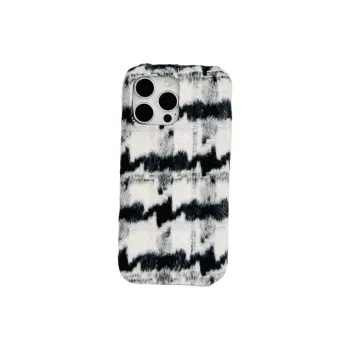 Wei Xin Plush Material Black Apricot Houndstooth Phone Cases Compatible With IPhone 16/15 Pro Max/Apple 13/14 Pro/Max