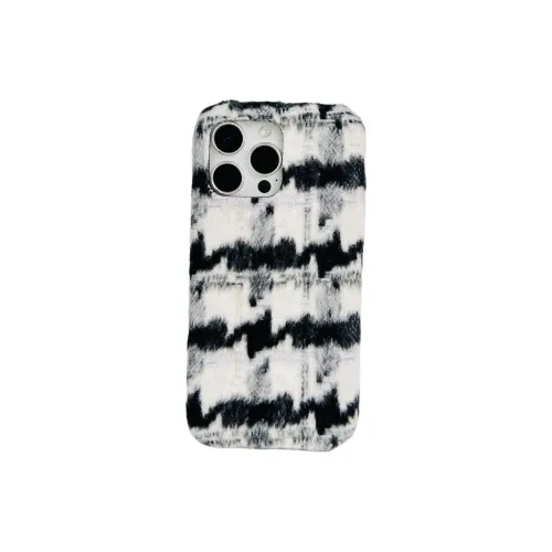Wei Xin Plush Material Black Apricot Houndstooth Phone Cases Compatible With IPhone 16/15 Pro Max/Apple 13/14 Pro/Max