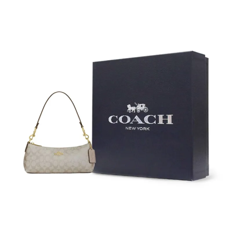 COACH Charlotte Coated Canvas Shoulder Bag Portable Crossbody Bag Shoulder Bag Medium Size Women's Champagne-3