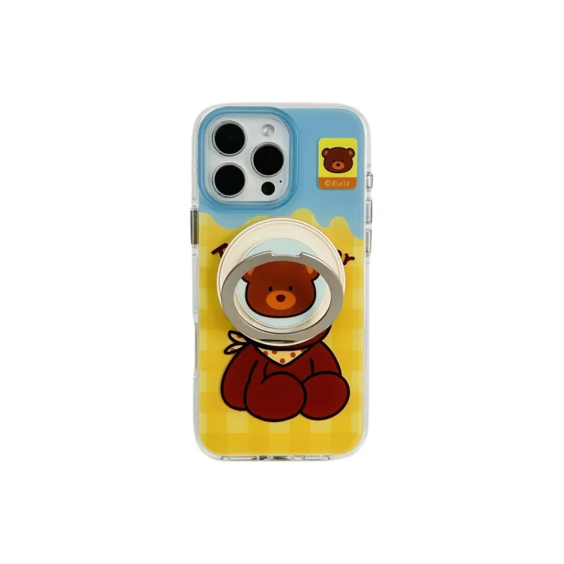 Wei Xin Acrylic Material Brown Bear Magnetic Stand Phone Cases Compatible With IPhone 16/15 Pro Max/Apple 13/14 Pro/Max-2