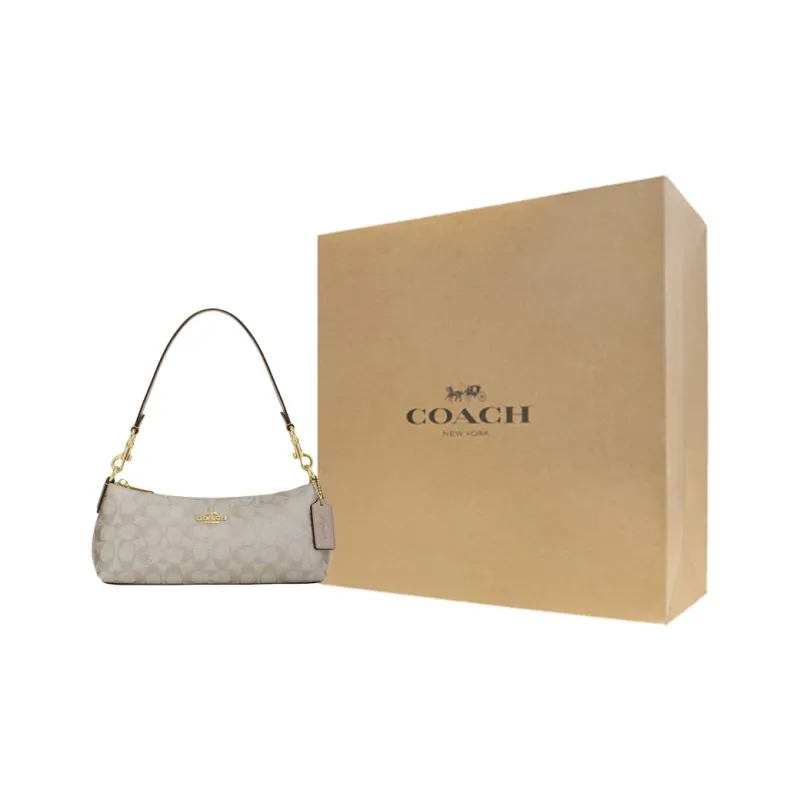 COACH Charlotte Coated Canvas Shoulder Bag Portable Crossbody Bag Shoulder Bag Medium Size Women's Champagne-4