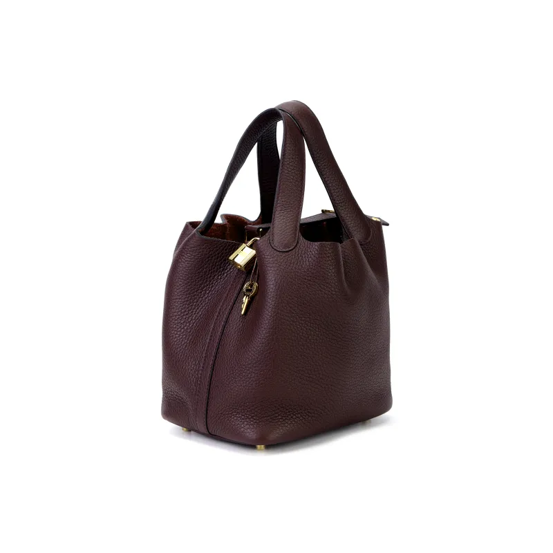 HERMES Picotin Lock Clemence Bullock Leather Basket Bag Handbag Bucket Bag Women's 0G Rouge Sellier Saddle Red-3