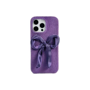 Wei Xin Plush Material Purple Plush Bowknot Phone Cases Compatible With IPhone 16/15 Pro Max/Apple 13/14 Pro/Max