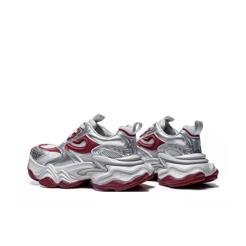 MQ Anti Slip Wear Resistant Low Top Chunky Sneakers Women's Silver Red-3