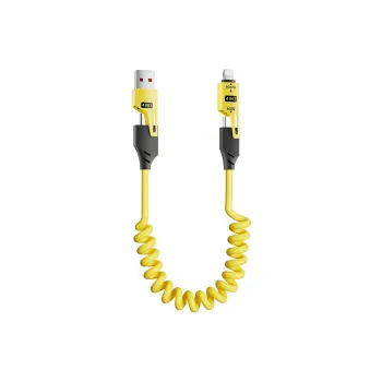 XUANJIE 1.5m All in One 4 in 1 Spring Retractable 65W Compatibility Apple Huawei Android Phones Cables
