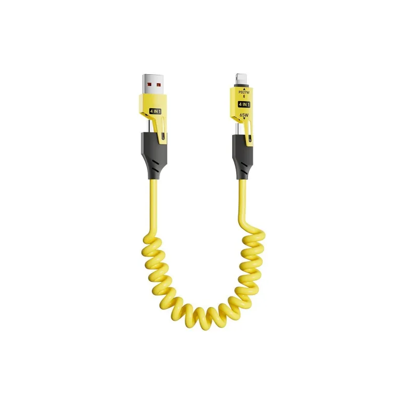 XUANJIE 1.5m All in One 4 in 1 Spring Retractable 65W Compatibility Apple Huawei Android Phones Cables-0