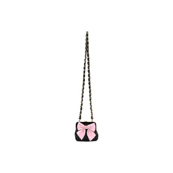 CHANEL 24A Bowknot Gold Tone Metal Clutch With Chain Black/Pink