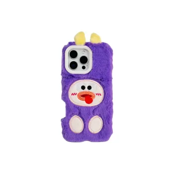 Wei Xin Plush Material Purple Plush Red Eye Phone Cases Compatible With IPhone 16/15 Pro Max/Apple 13/14 Pro/Max
