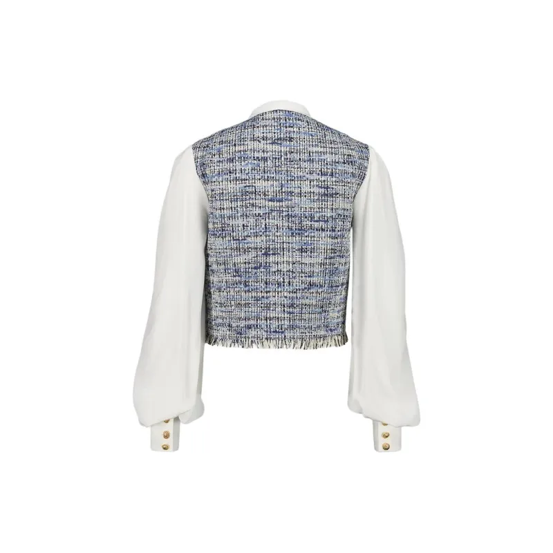 BALMAIN Tie Detailed Tweed Cropped Jacket-1