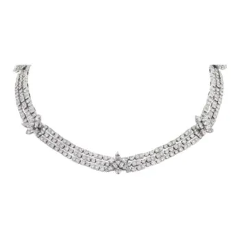 CARTIER 18K White Gold Diamonds Necklaces Unisex Silver