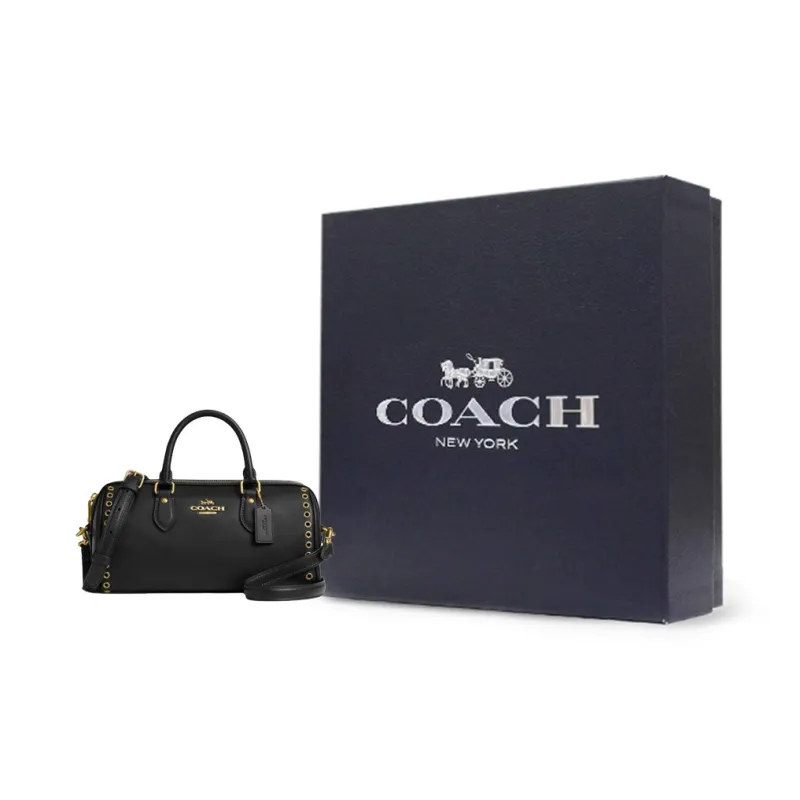 COACH Smooth Leather One Shoulder Handbag Medium Size Women's Black-6