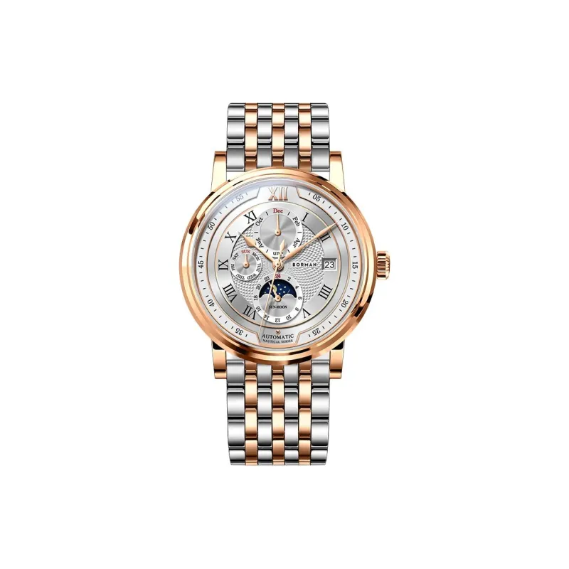 BORMAN Automatic Mechanical Movement Stainless Steel Watchband Watch Men's Watches White Dial-4