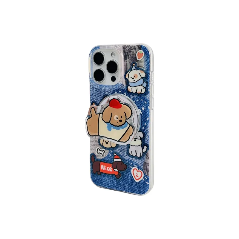 Wei Xin Acrylic Material Denim Dog Magnetic Stand Phone Cases Compatible With IPhone 16/15 Pro Max/Apple 13/14 Pro/Max-2