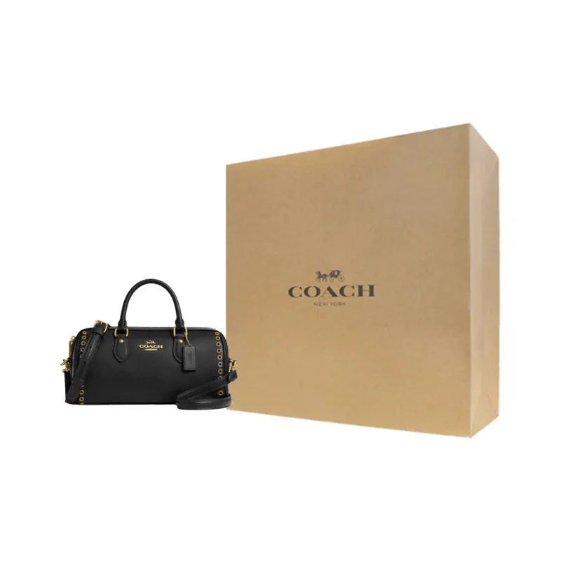 COACH Smooth Leather One Shoulder Handbag Medium Size Women's Black-8