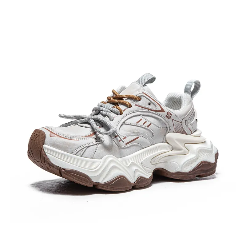MQ Slip Resistant And Abrasion Resistant Coverage Low Top Chunky Sneakers Women's Vintage Beige-1