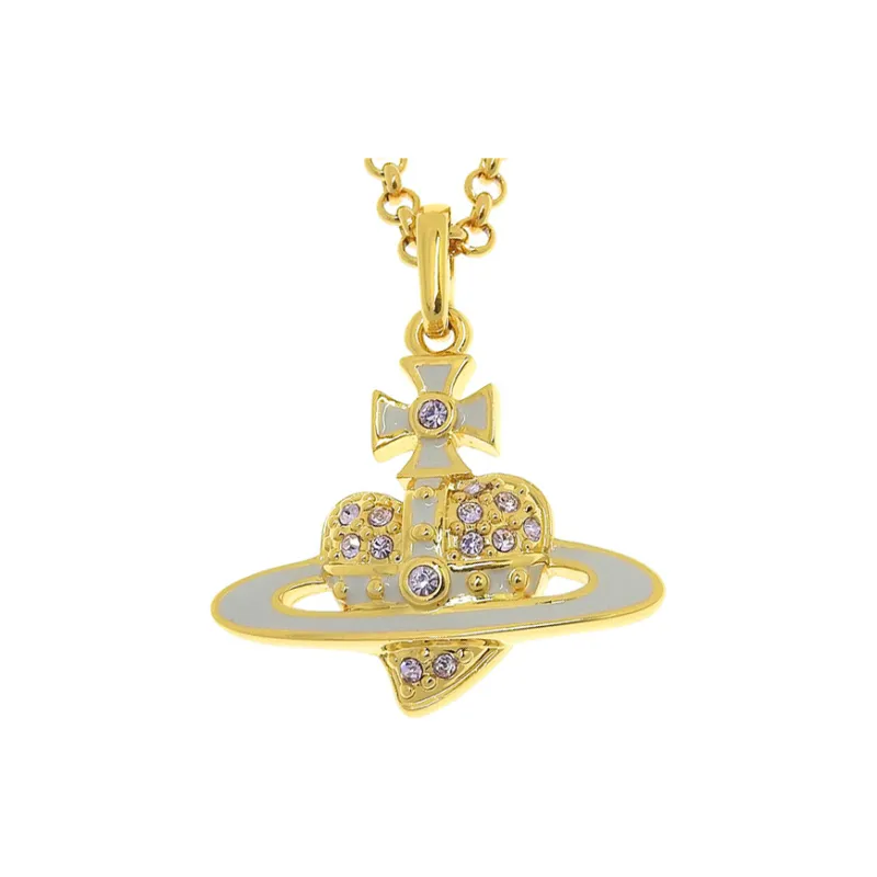 Vivienne Westwood Brass Reverse Saturn Design Pendant Necklace Unisex Gold/Blue-0