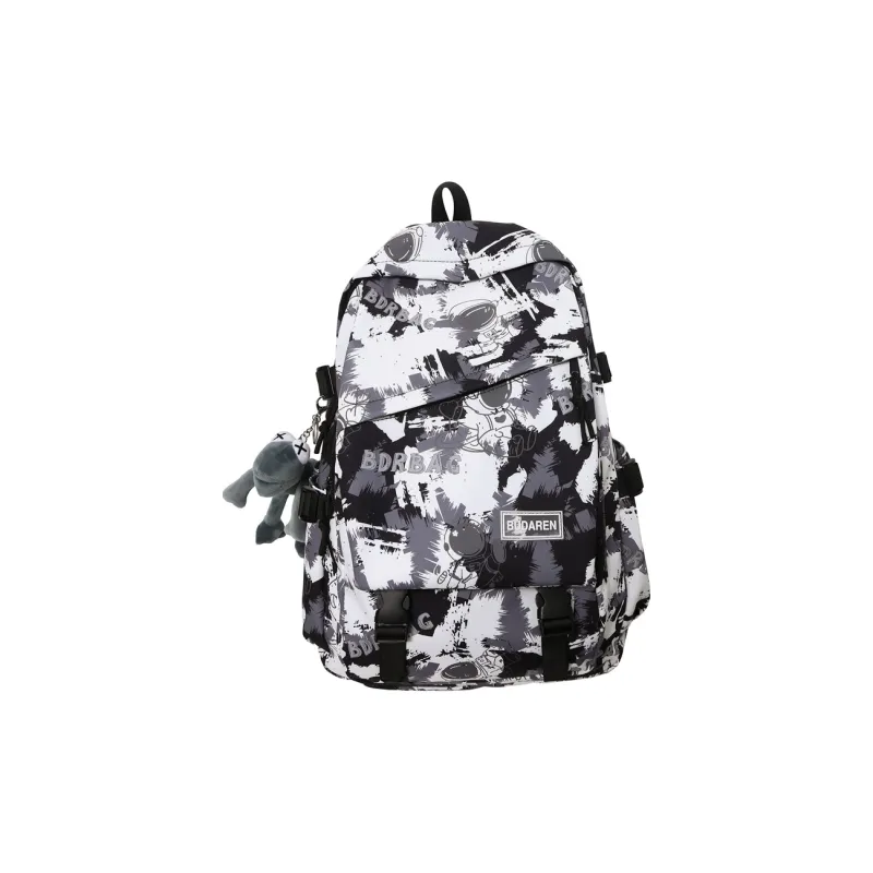 BAODIDAISHU Nylon Comfortable Bib & Brace Backpack Unisex Black/White/Blue-4