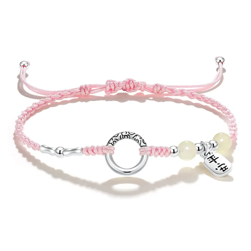 ERROR Alloy Bracelets Unisex Red String/Cherry Blossom Pink/Black Cord-0