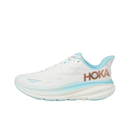 HOKA ONE ONE Clifton 9 Anti Slip Wear Resistant Low Top Running Shoes Women's White Blue