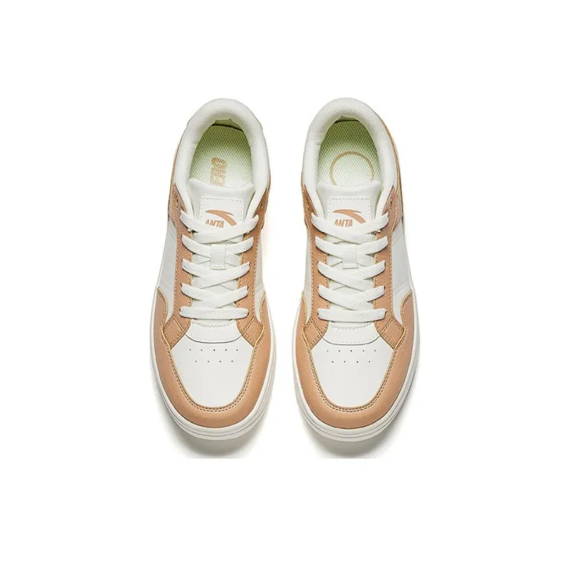 Anta Broken Bamboo Slip Resistant Cushioning Low Top Skateboard Shoes Women's White Brown-2
