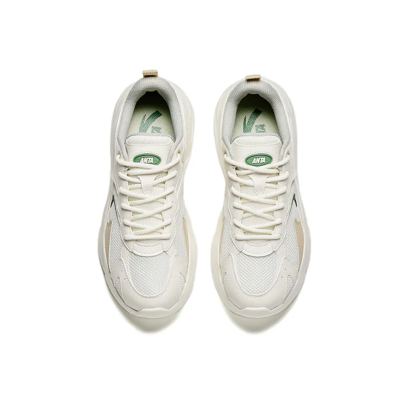 Anta Slip Resistant, Abrasion Resistant, Breathable Low Top Casual Shoes Women's White Green Yellow-4