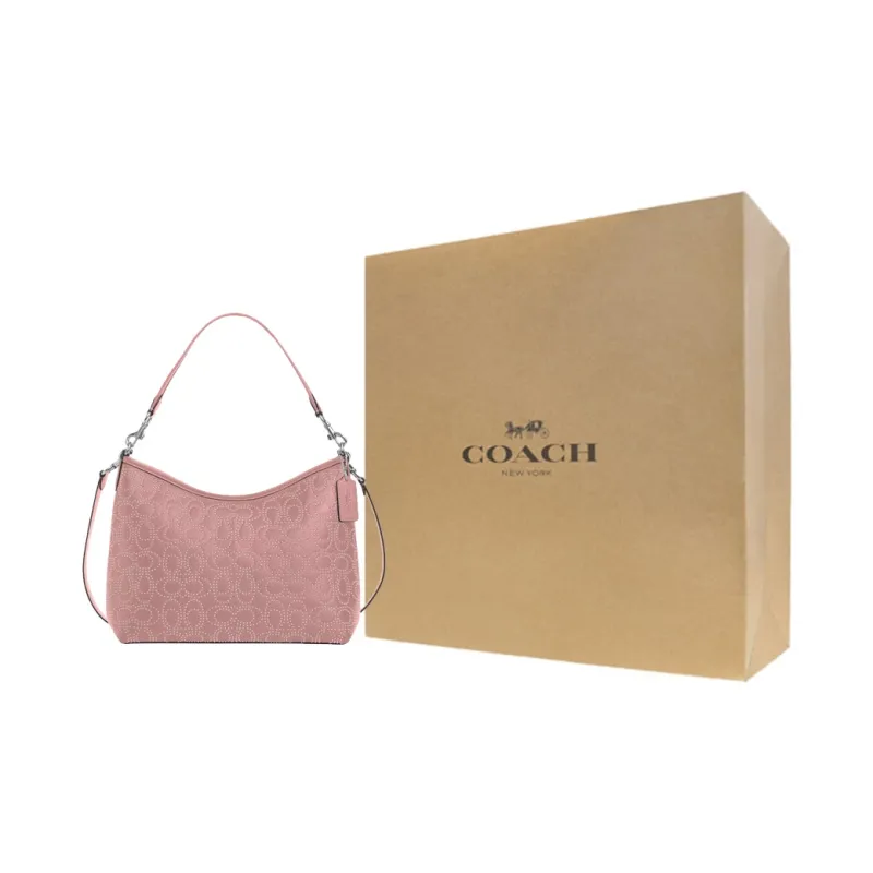 COACH Refined Pebble Pattern Leather Portable Crossbody Bag, Shoulder Bag Tubas Women's Silver & Pink Petal-8