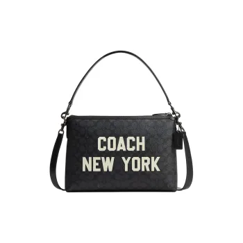COACH Relay Coated Canvas With Calfskin Clutch Crossbody Handbag Shoulder Bag Large Size Men's Charcoal