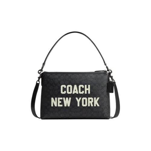 COACH Relay Coated Canvas With Calfskin Clutch Crossbody Handbag Shoulder Bag Large Size Men's Charcoal