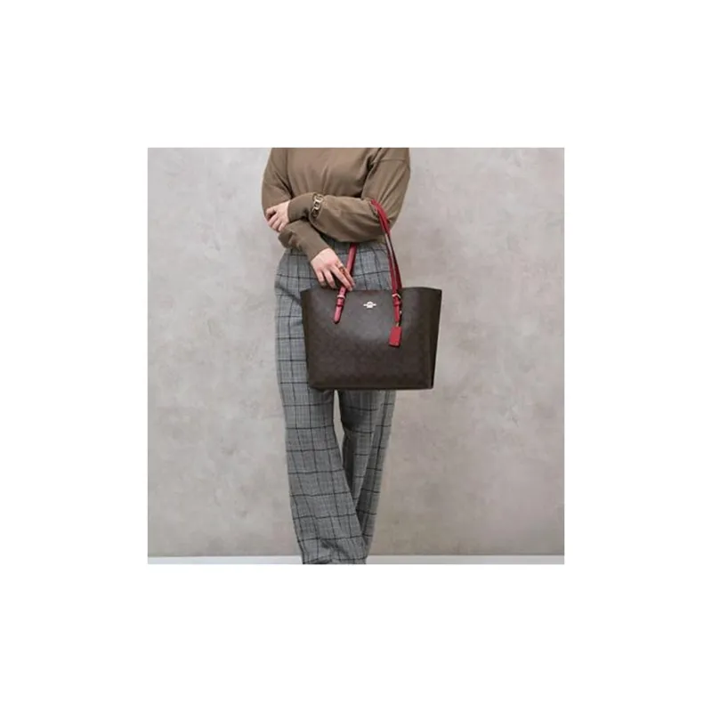 COACH Mollie PVC Tote Bag Shopping Bag Shoulder Bags Large Size Women's Dark Brown-5
