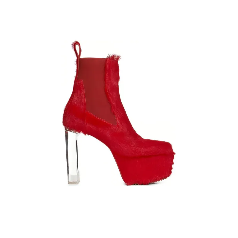 RICK OWENS/RO Crew Chelsea Boots 10cm Women's Red-1