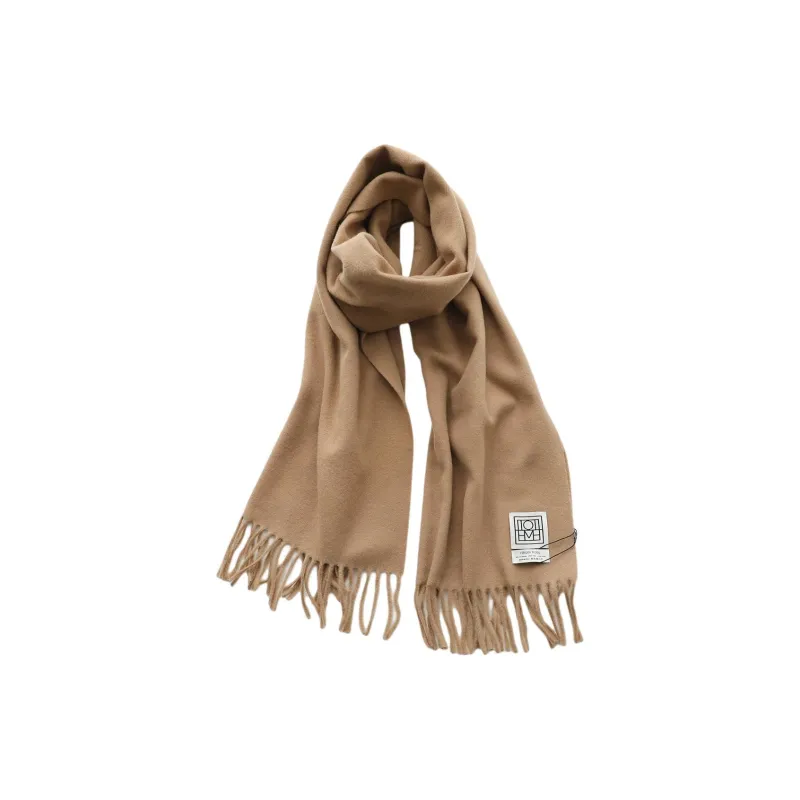 TOTEME Virgin Wool Knit Scarves Women's Camel-0