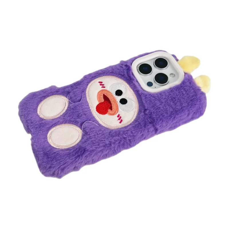 Wei Xin Plush Material Purple Plush Red Eye Phone Cases Compatible With IPhone 16/15 Pro Max/Apple 13/14 Pro/Max-3