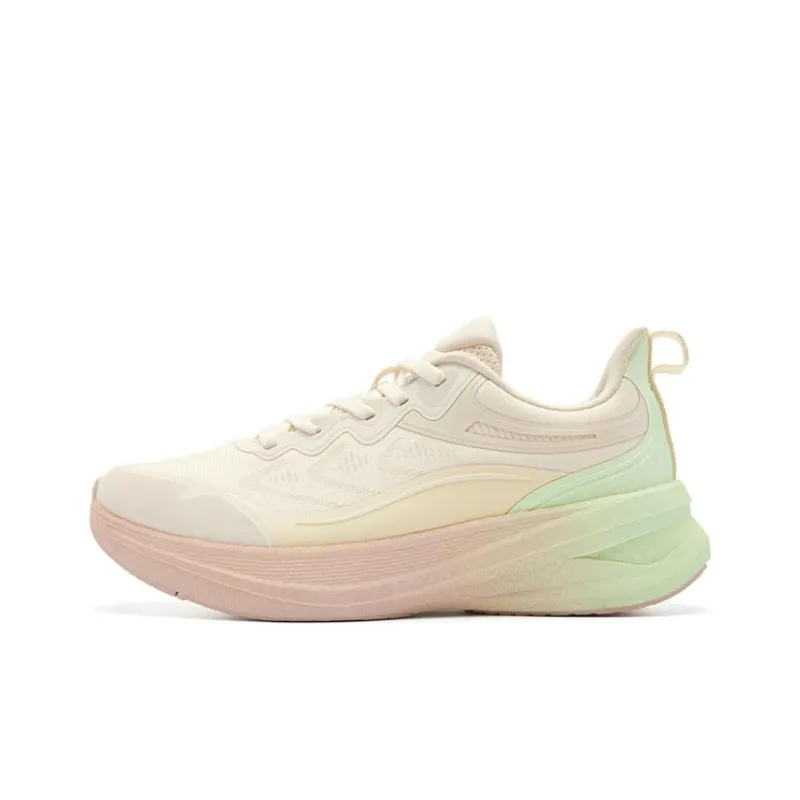 QIAODAN Streamer Cushioning Coverage Rebound Low Top Running Shoes Women's Beige Green-0