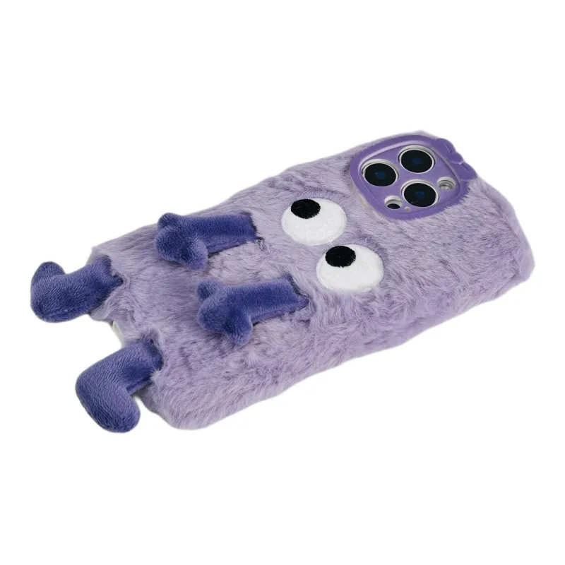 Wei Xin Plush Material Purple Fleece Monster Phone Cases Compatible With IPhone 16/15 Pro Max/Apple 13/14 Pro/Max-3