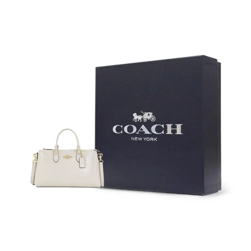 COACH Patent Leather Shoulder Bag Crossbody Bag Handbag Large Size Women's Pearl White-5