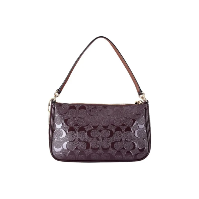 COACH Patent Leather Shoulder Bag Pochette Crossbody One Shoulder Handbag Trumpets Women's Dark Burgundy-2